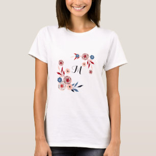 Camiseta Flores azuis, cor-de-rosa, padrão floral, personal