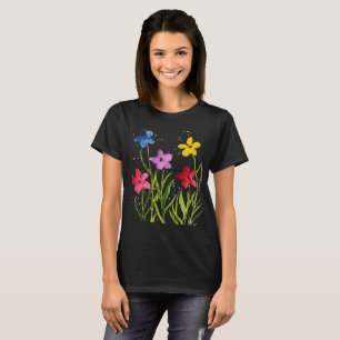 Camiseta Flores Azuis De Cores Aquáticas Flores Selvagens V