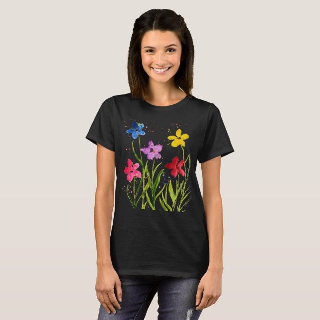 Camiseta Flores Azuis De Cores Aquáticas Flores Selvagens V (Frente Completa)