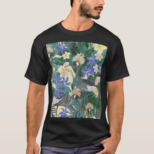 Camiseta Flores Azuis De Plumeria, Sem Costura. (Frente)