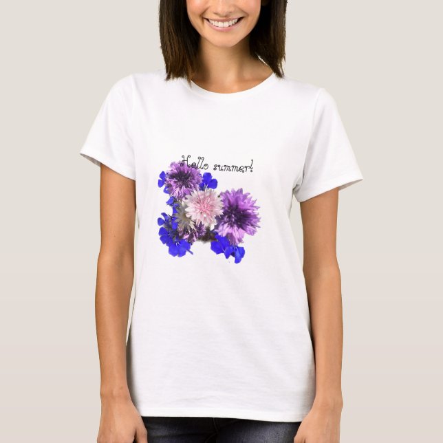 Camiseta Flores azuis, olá verão! (Frente)