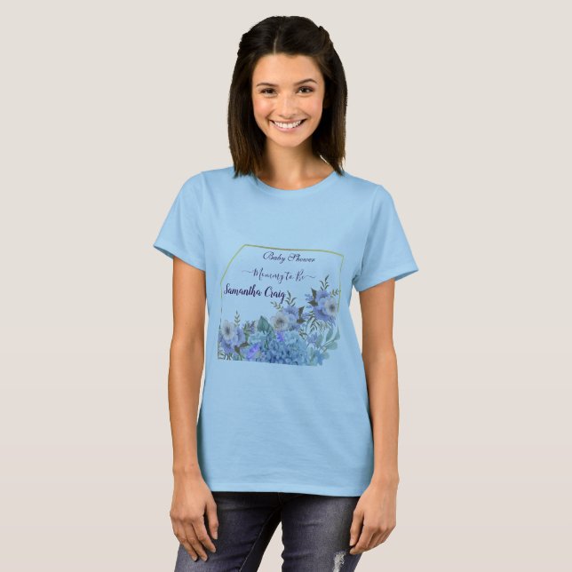 Camiseta Flores Azuis Suaves Buds Hydrangea Chá de fraldas  (Frente Completa)