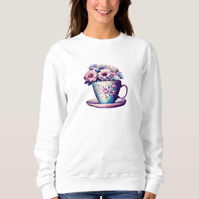 Camiseta Flores Bonitas em Porcelana de Xícara de Chá (Frente)