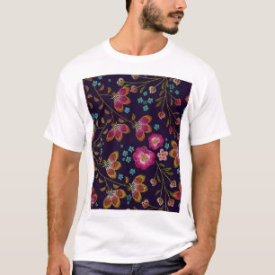 Camiseta Flores bordadas: padrão sem costura de moda