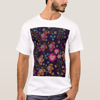 Camiseta Flores bordadas: padrão sem costura de moda