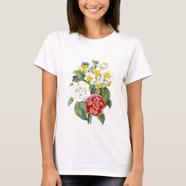 Camiseta flores botânicas coloridas vindas de Redoute. (Frente)