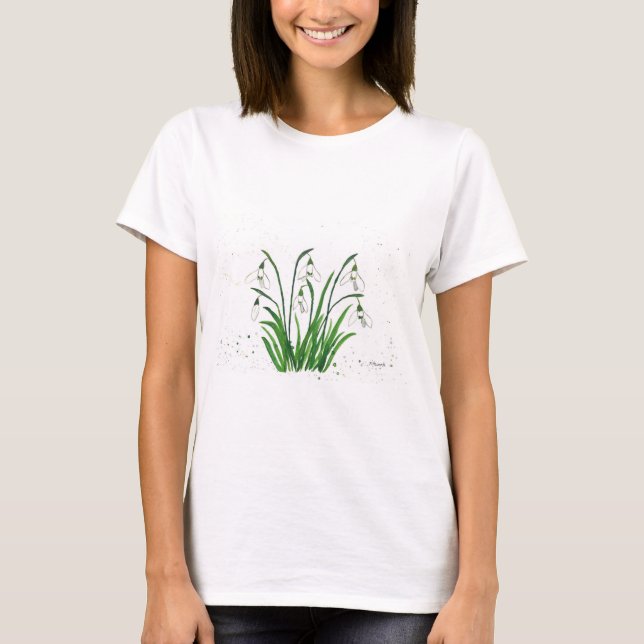 Camiseta Flores brancas de neve, aquarela simples (Frente)