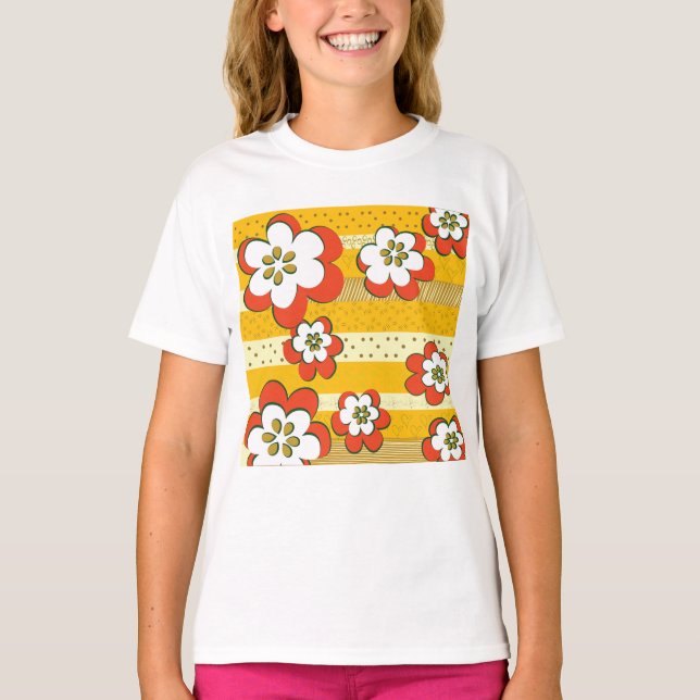 Camiseta Flores Brancas E Laranja Retro (Frente)