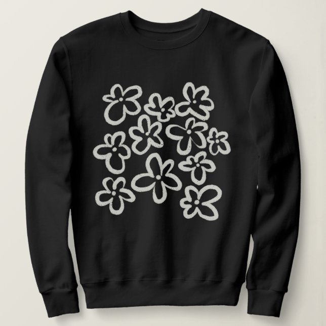 Camiseta Flores brancas em preto (Frente do Design)