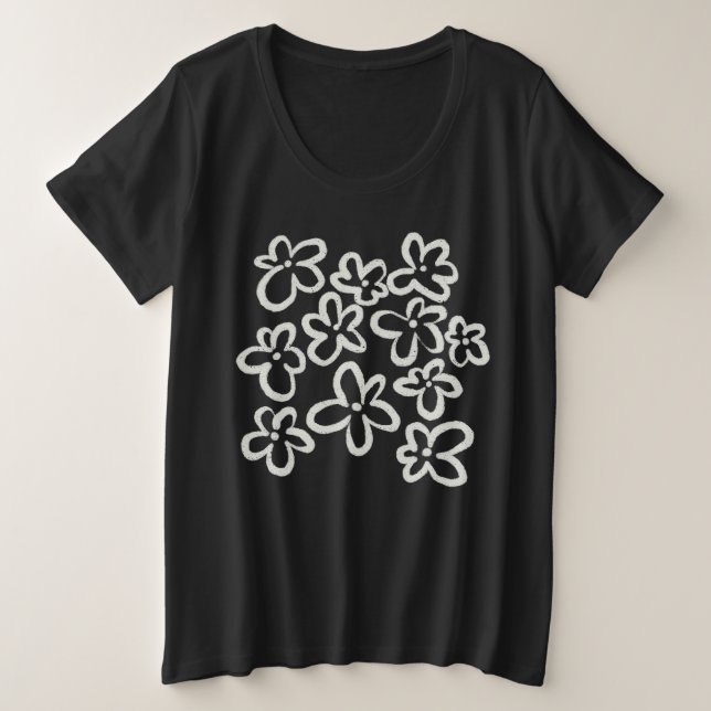 Camiseta Flores brancas em preto (Frente do Design)