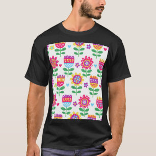 Camiseta Flores Cheias Vintage Padrão Colorido