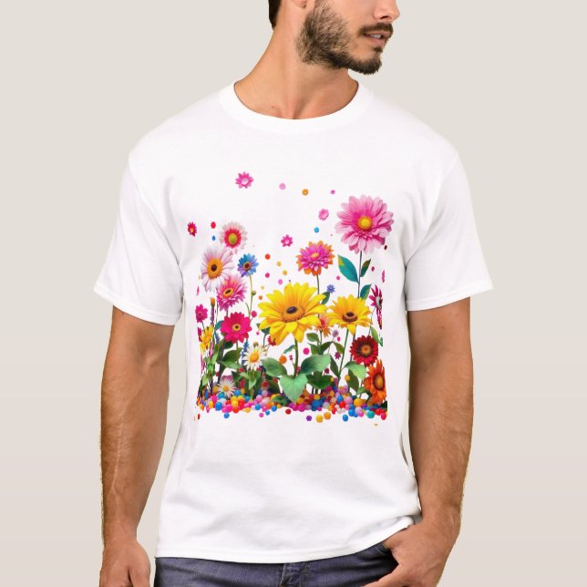 Camiseta Flores Coloridas com Petais Vibrantes (Frente)