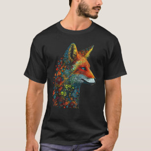 Camiseta Flores Coloridas Da Raposa - Olhos Azuis Raposa De