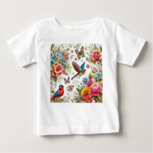 Camiseta Flores Coloridas Personalizadas Aves Borboleta Mod