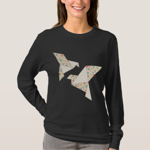 Camiseta Flores coloridas retrô em pássaros de origami