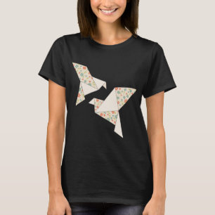 Camiseta flores coloridas retrô em pássaros de origami