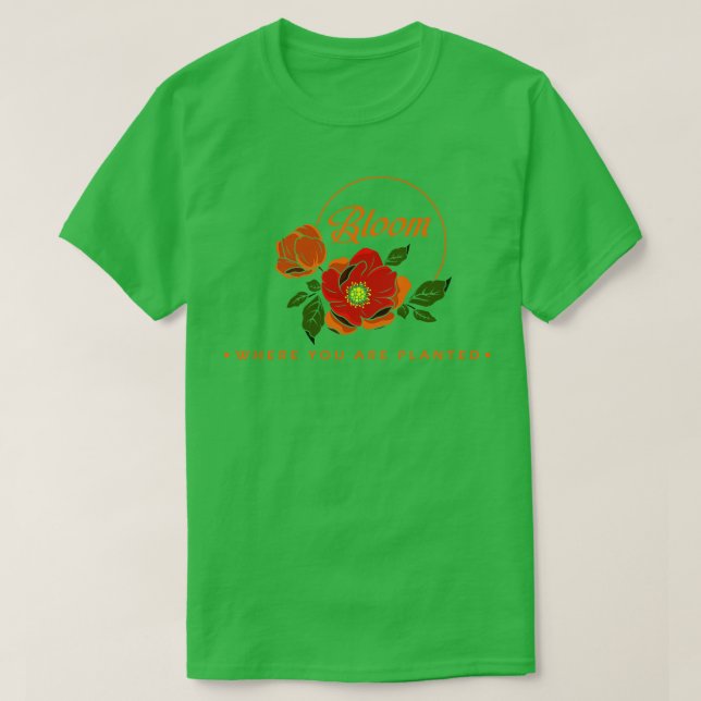 Camiseta Flores com Folhas de Laranja (Frente do Design)