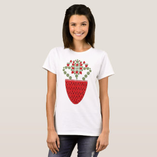 Camiseta Flores Com Fruta De Morango Em Vase