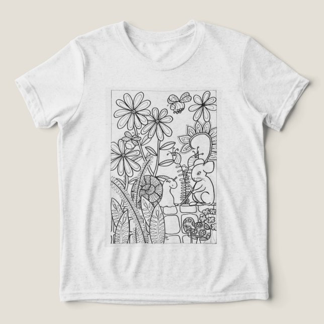 Camiseta Flores com rato e caracol (Design frontal)