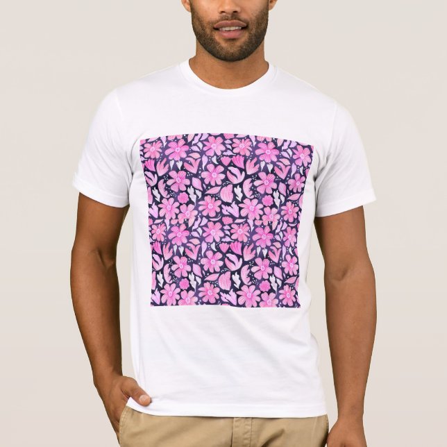 CAMISETA FLORES COR DE ROSA (Frente)