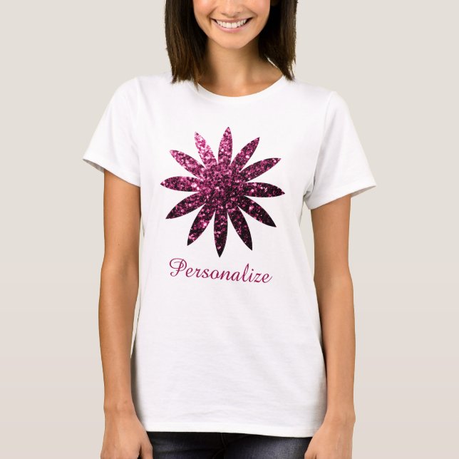 Camiseta Flores cor-de-rosa-escuro brilha flor Personalizar (Frente)