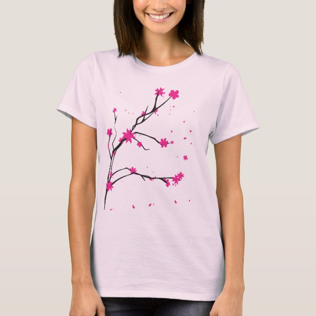 Camiseta Flores cor-de-rosa flutuando ao vento (Frente)