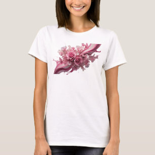 Camiseta Flores Cor-de-Rosa JOGAM ARE A LINGUAGEM DO CORAÇÃ