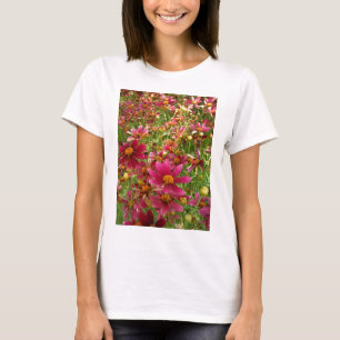 Camiseta Flores cor-de-rosa-quente e margaridas amarelas