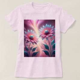 Camiseta Flores Cósmicas Cor-de-rosa Psicodélica Camisa-T