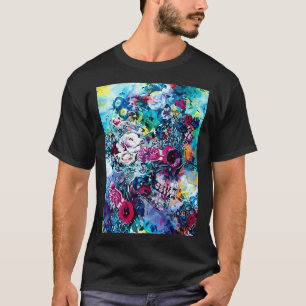 Camiseta Flores Crânio Floral Açúcar Escuro Arte Escura Aes