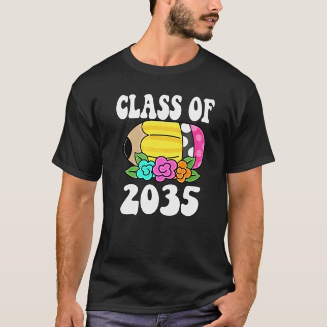 Camiseta Flores Crianças De Volta à Escola Turma de 2035 Pr (Frente)