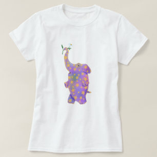 Camiseta Flores Cuecas com Elefante Roxo com Flor