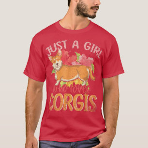 Camiseta Flores Cute Corgi Lover Girls Mulheres Cachorro Pr