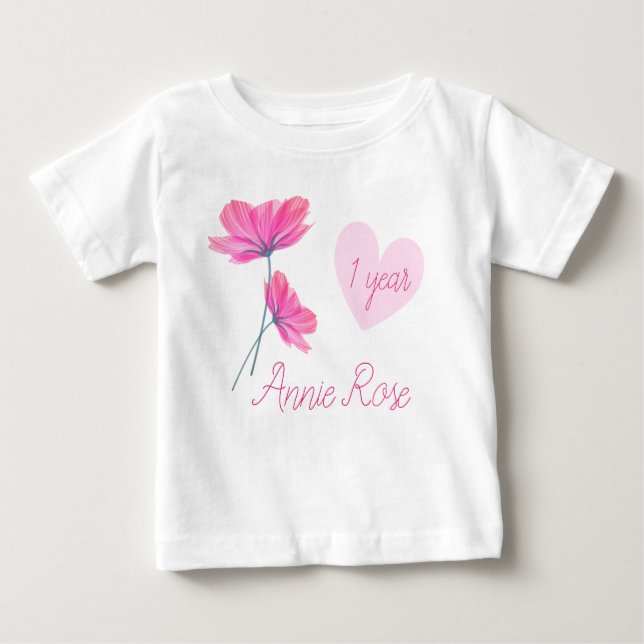 Camiseta Flores Cute e Girly Personalizáveis 1 Ano de Anive (Frente)