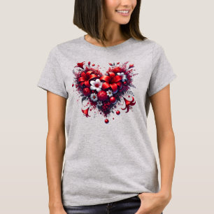 Camiseta Flores da primavera Vermelha Coração-53476