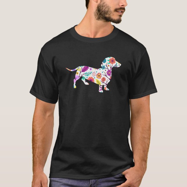 Camiseta Flores Dachshund Wiener Proprietário de Cachorro C (Frente)