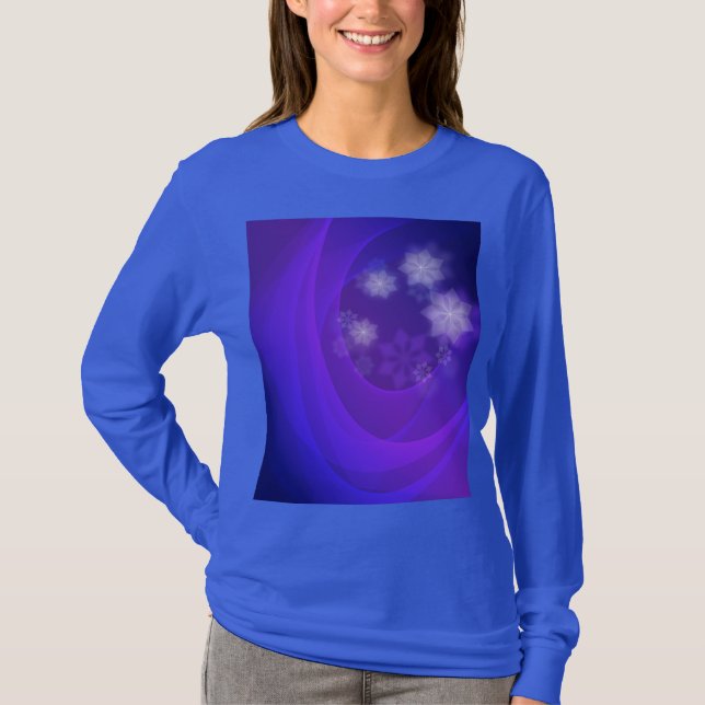 Camiseta Flores De abstrato No Fundo Do Indigo Dobrado (Frente)