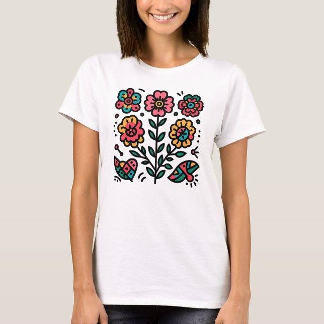 Camiseta Flores De Abstrato Whimsical Coloridas (Frente)