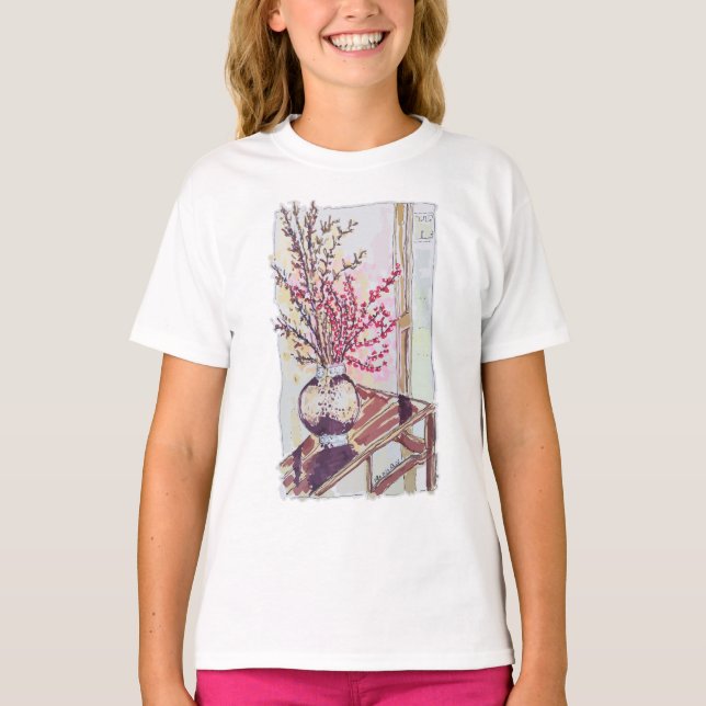 Camiseta Flores de Ameixa Vermelhas (Frente)