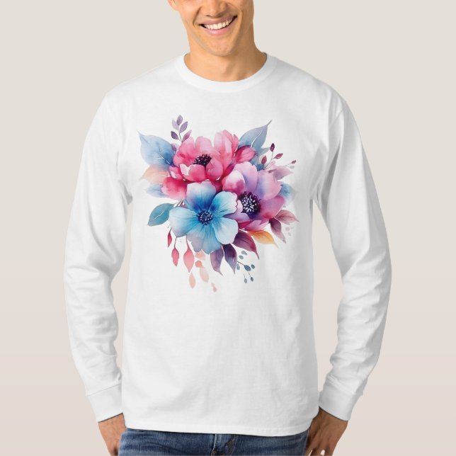 Camiseta Flores de Aquarela Design Floral (Frente)