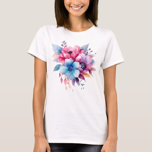 Camiseta Flores de Aquarela Design Floral (Frente)