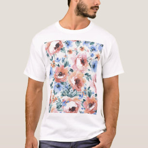 Camiseta Flores de aquarela, ilustração uniforme de padrões