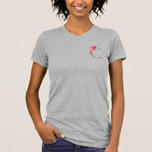 Camiseta Flores de Aquarela Monograma Alfabeto Dourado Rosa