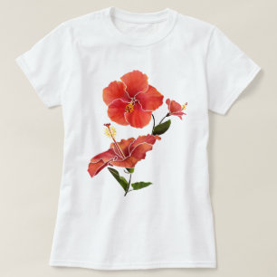 Camiseta Flores de Aquarela Red Hibiscus