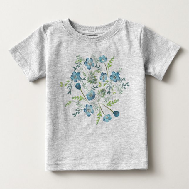 Camiseta Flores de Aquarelas Verdes Azuis Elegantes Boho (Frente)