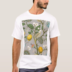 Camiseta Flores De Aves Botânicas: Papel De Parede Vintage 