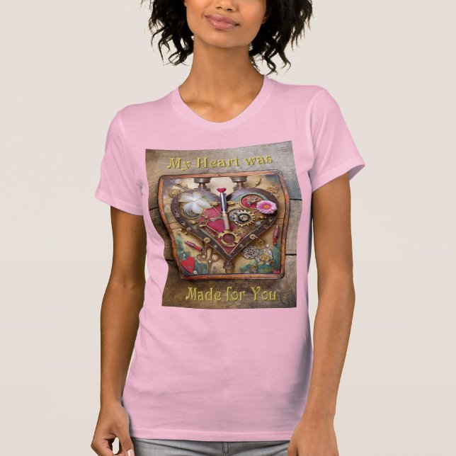 Camiseta Flores de Batom Coração Série Steampunk (Frente)