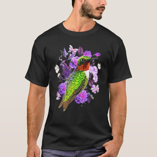 Camiseta Flores De Borboleta De Hummingbird Cute Hummingbir (Frente)