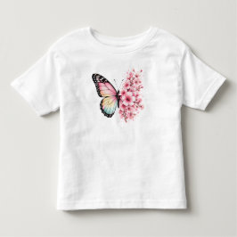 Camiseta Flores de Borboleta de Verão Desenho Floral Aquare