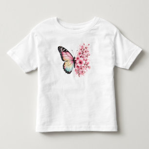Camiseta Flores de Borboleta de Verão Desenho Floral Aquare